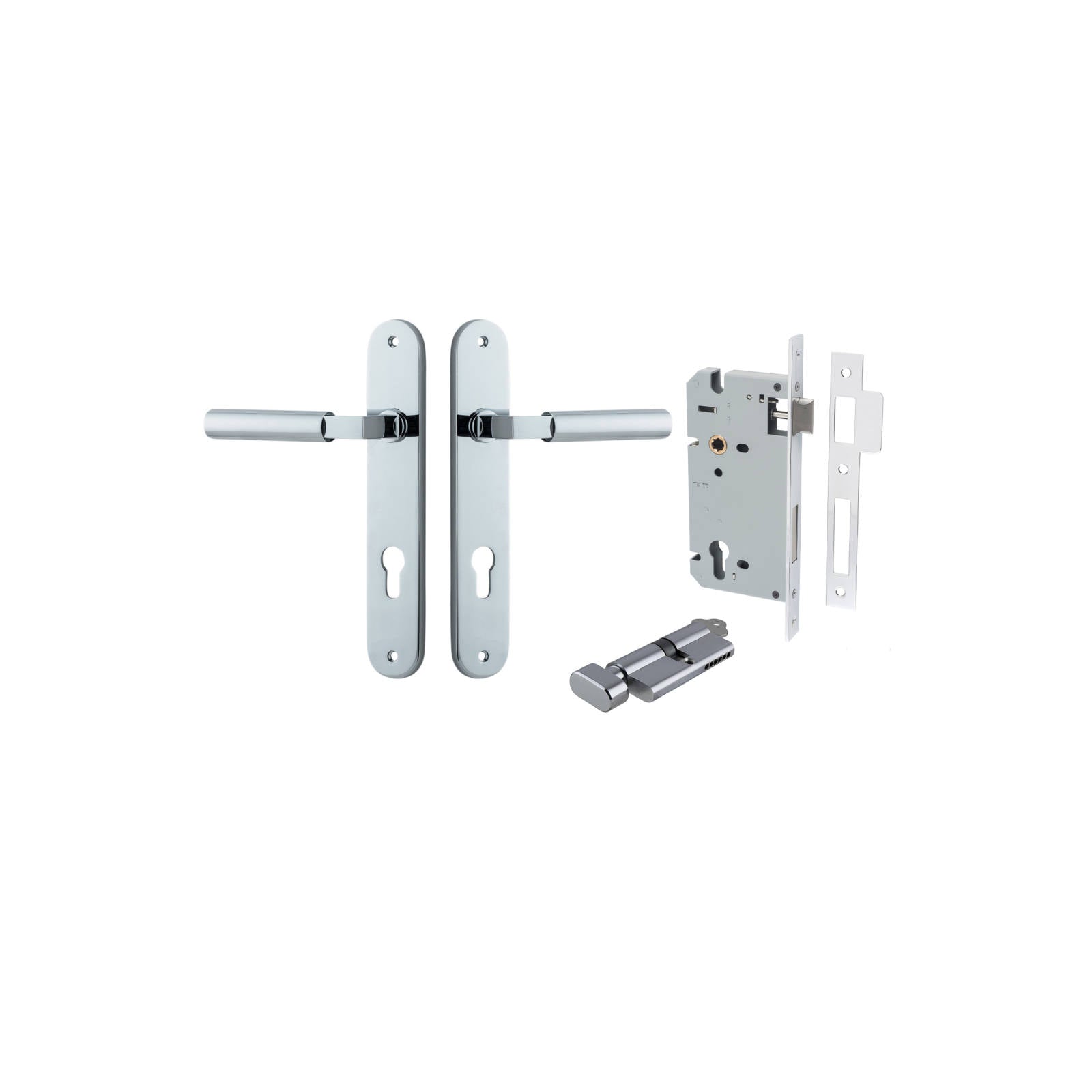 Berlin Lever Oval Backplate Entrance Kit w High Security Lock Polished Chrome