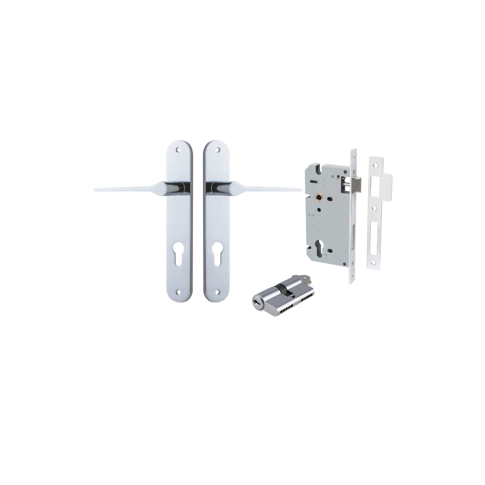 Como Lever Oval Backplate Entrance Kit w High Security Lock Polished Chrome