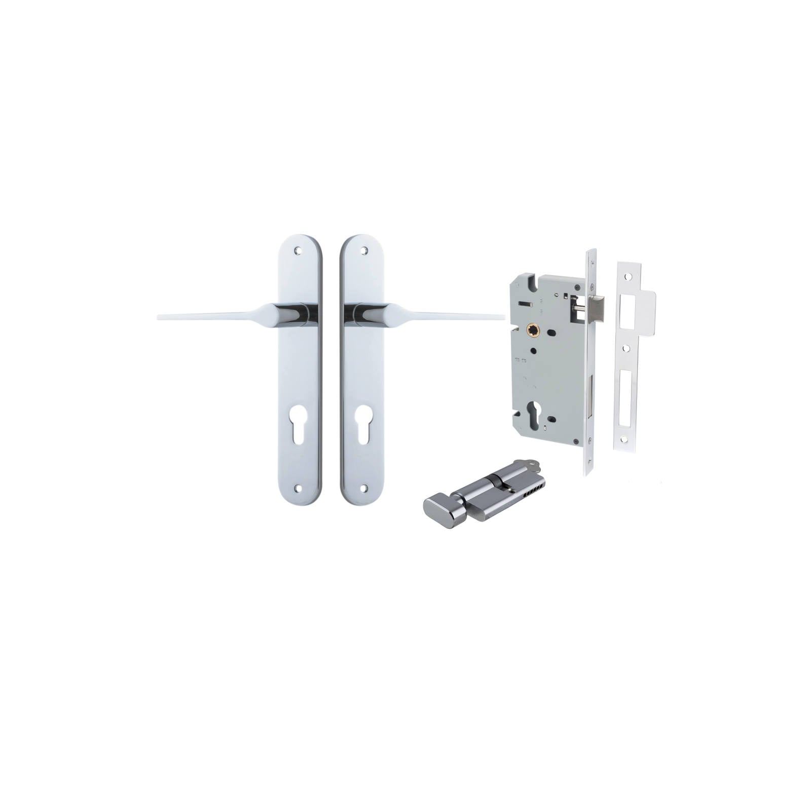 Como Lever Oval Backplate Entrance Kit w High Security Lock Polished Chrome