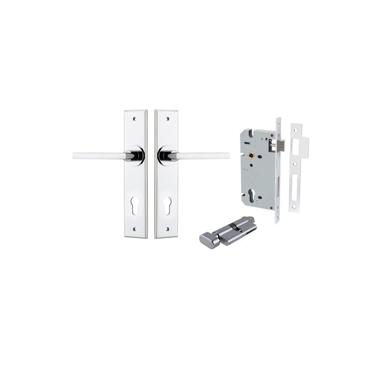 Baltimore Lever Chamfered Backplate Entrance Kit w High Security Lock Polished Chrome