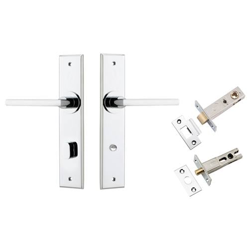 Baltimore Lever Chamfered Backplate Privacy Kit w Privacy Turn Polished Chrome