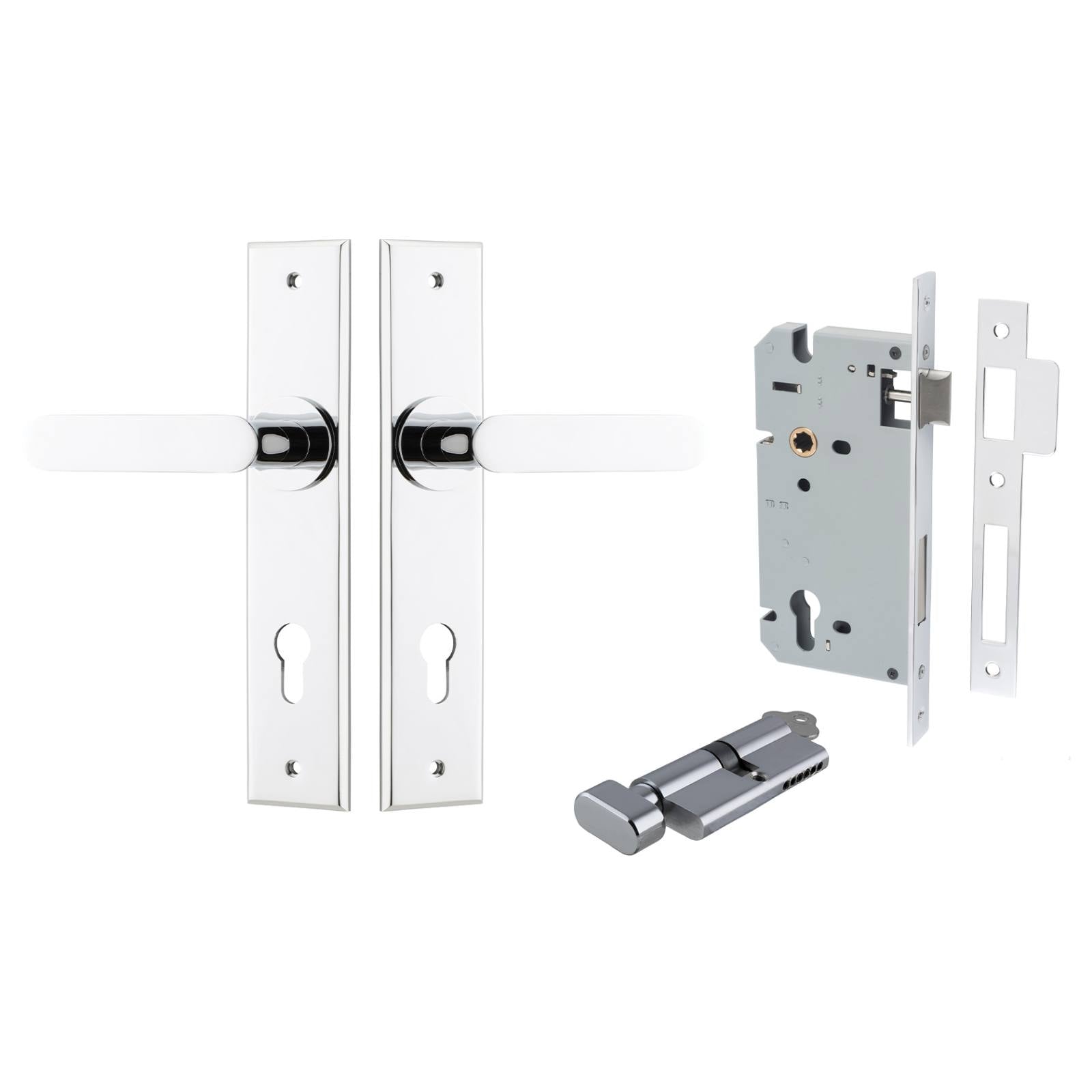 Bronte Lever Chamfered Backplate Entrance Kit w High Security Lock Polished Chrome