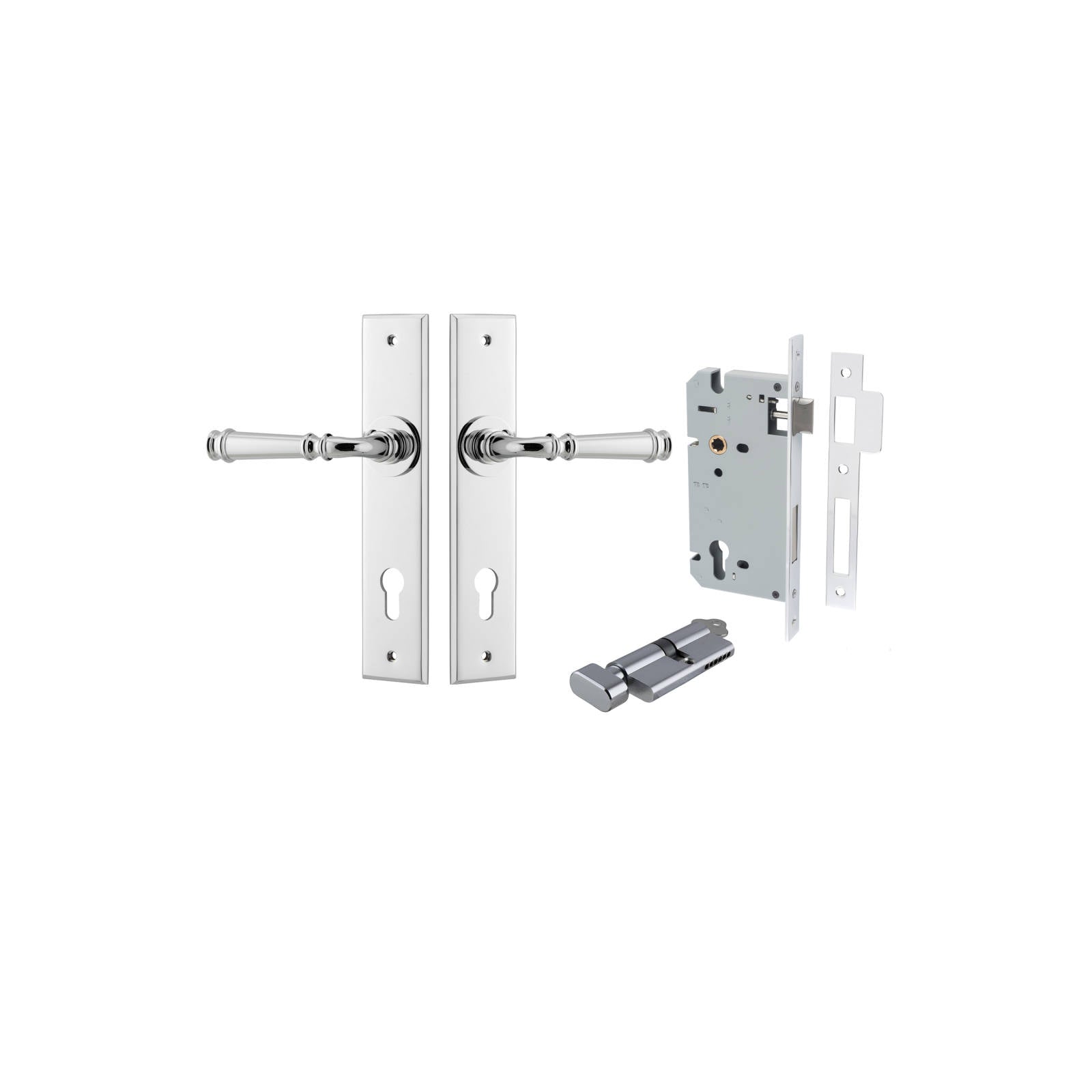 Verona Lever Chamfered Backplate Entrance Kit w High Security Lock Polished Chrome