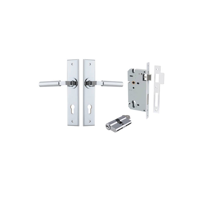Berlin Lever Chamfered Backplate Entrance Kit w High Security Lock Polished Chrome