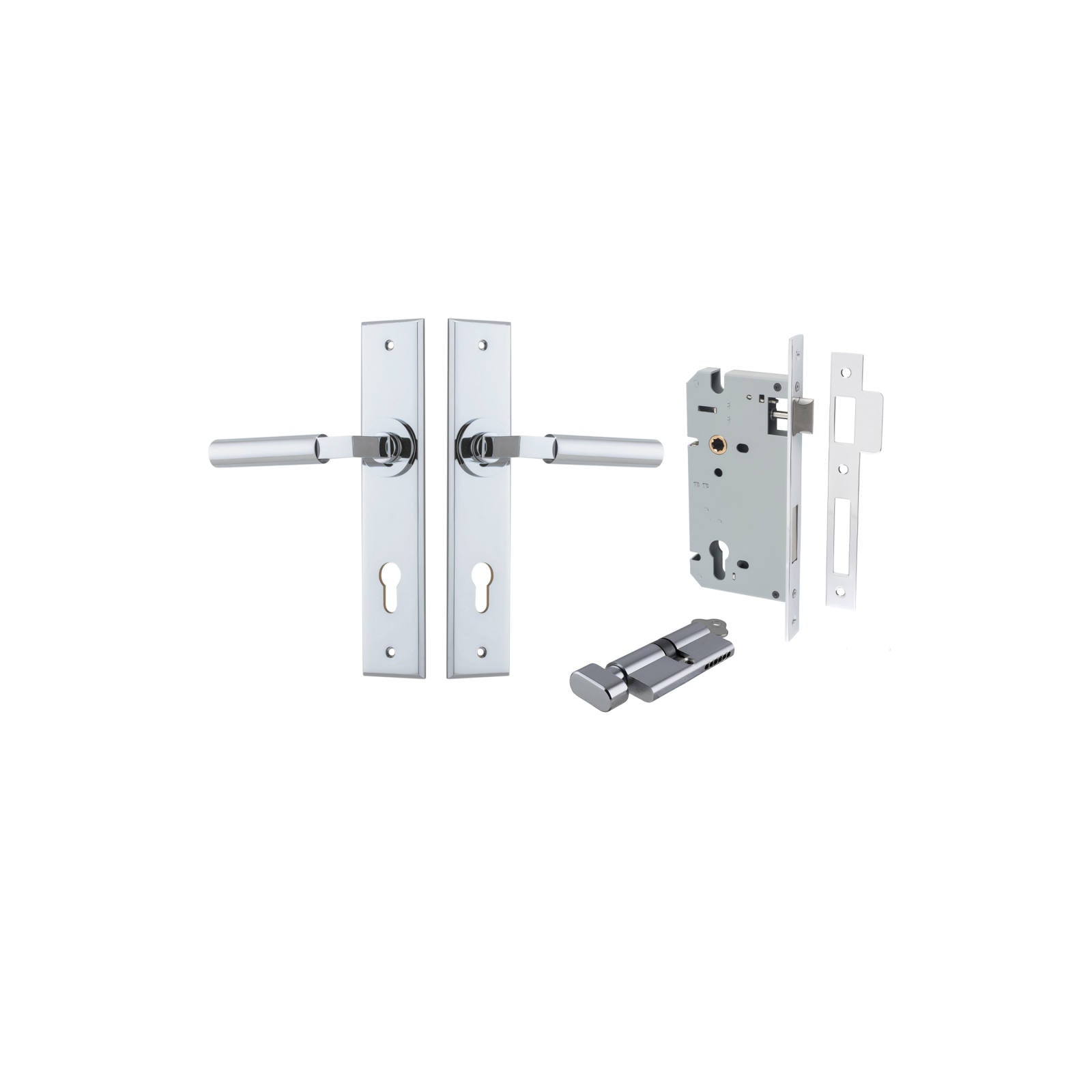 Berlin Lever Chamfered Backplate Entrance Kit w High Security Lock Polished Chrome