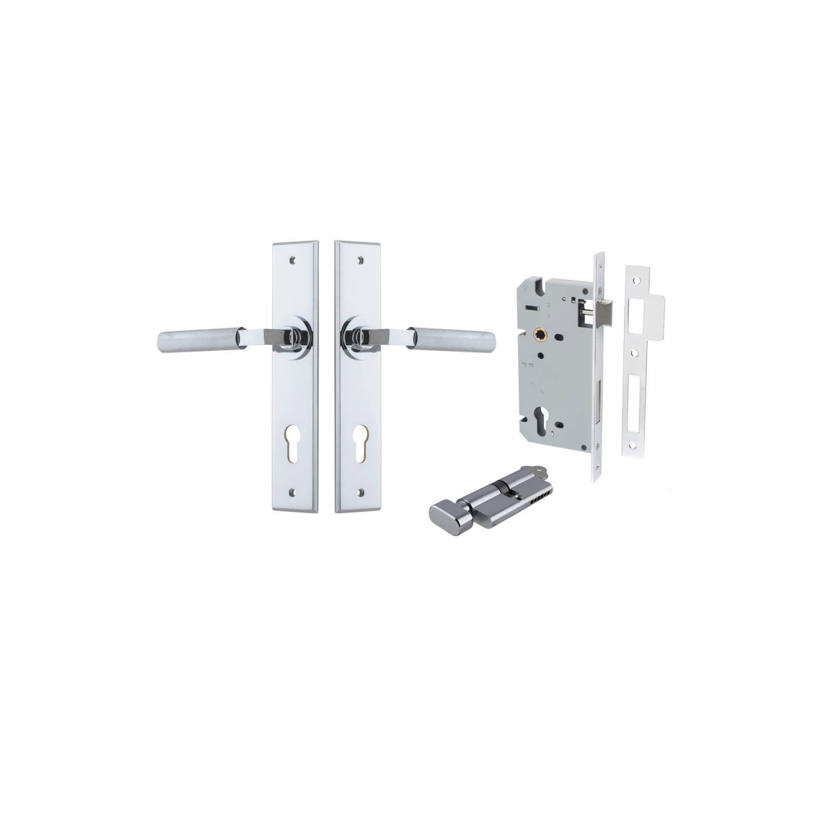 Brunswick Lever Chamfered Backplate Entrance Kit w High Security Lock Polished Chrome