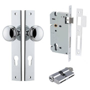 Paddington Knob Rectangular Backplate Entrance Kit w High Security Lock Polished Chrome
