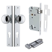 Paddington Knob Rectangular Backplate Entrance Kit w High Security Lock Polished Chrome