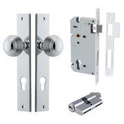 Guildford Knob Rectangular Backplate Entrance Kit w High Security Lock Polished Chrome