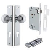 Guildford Knob Rectangular Backplate Entrance Kit w High Security Lock Polished Chrome
