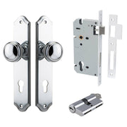 Paddington Knob Shouldered Backplate Entrance Kit w High Security Lock Polished Chrome