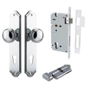 Paddington Knob Shouldered Backplate Entrance Kit w High Security Lock Polished Chrome