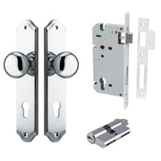 Cambridge Knob Shouldered Backplate Entrance Kit w High Security Lock Polished Chrome