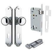 Cambridge Knob Shouldered Backplate Entrance Kit w High Security Lock Polished Chrome