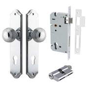 Guildford Knob Shouldered Backplate Entrance Kit w High Security Lock Polished Chrome