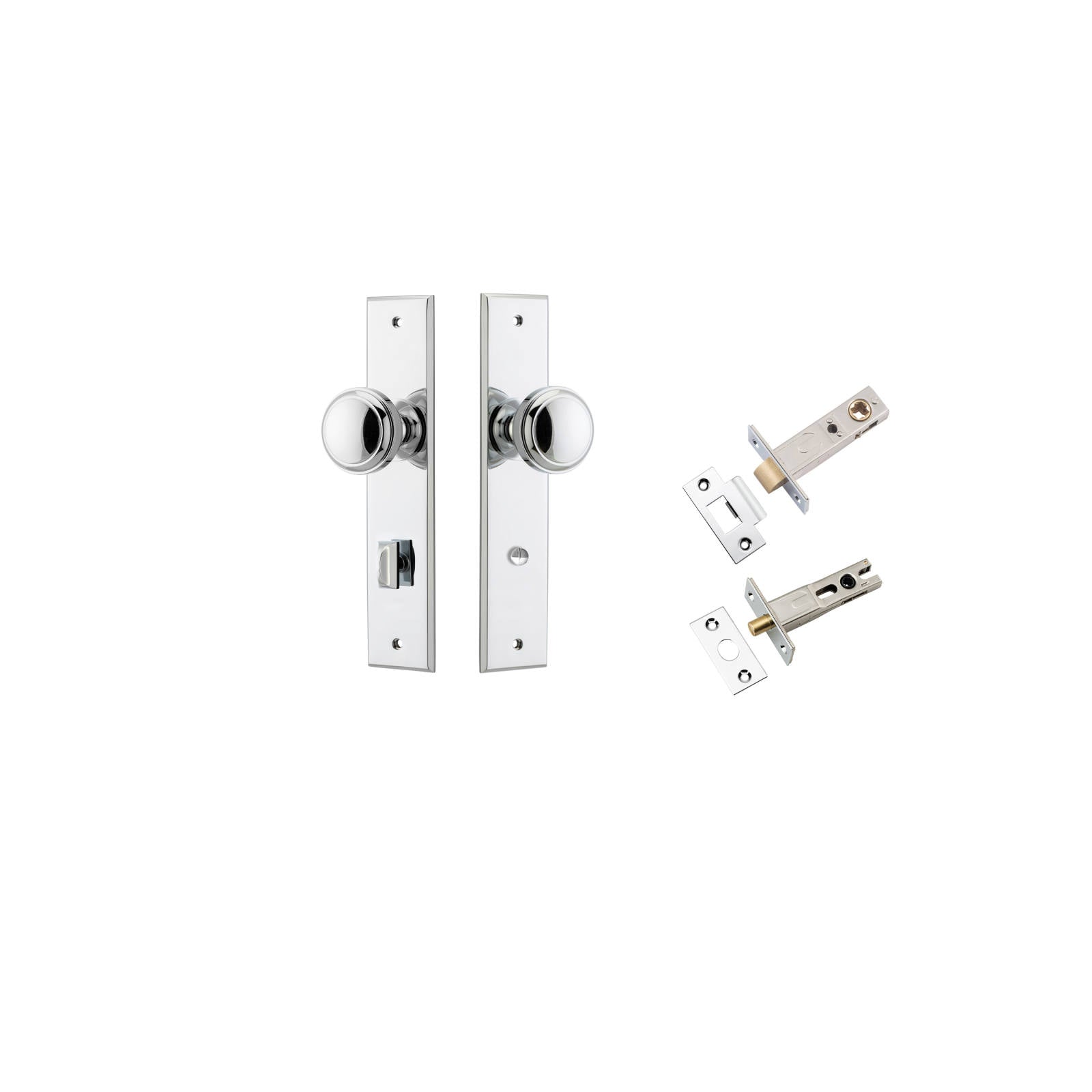 Paddington Knob Chamfered Backplate Privacy Kit w Privacy Turn Polished Chrome