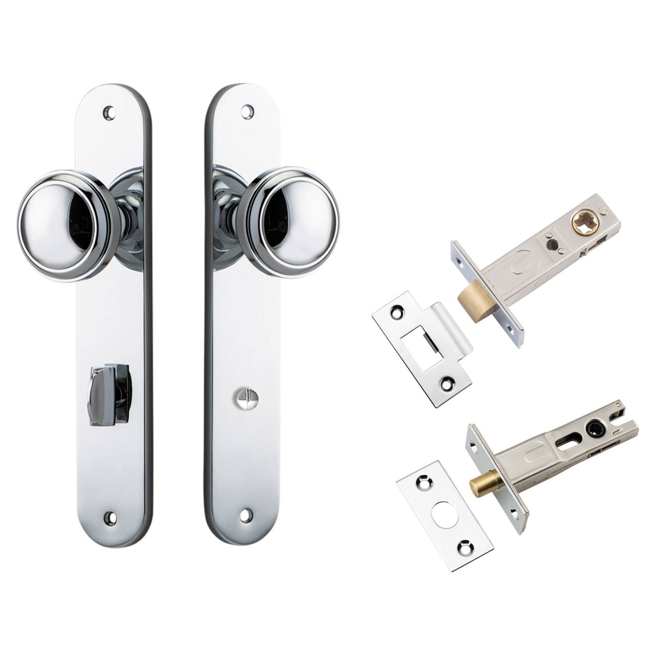 Paddington Knob Oval Backplate Privacy Kit with Privacy Turn Polished Chrome