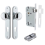 Cambridge Knob Oval Backplate Entrance Kit w High Security Lock Polished Chrome