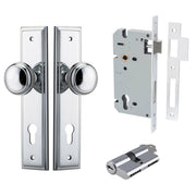 Paddington Knob Stepped Backplate Entrance Kit w High Security Lock Polished Chrome