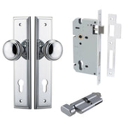 Paddington Knob Stepped Backplate Entrance Kit w High Security Lock Polished Chrome