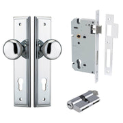 Cambridge Knob Stepped Backplate Entrance Kit w High Security Lock Polished Chrome