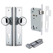 Cambridge Knob Stepped Backplate Entrance Kit w High Security Lock Polished Chrome