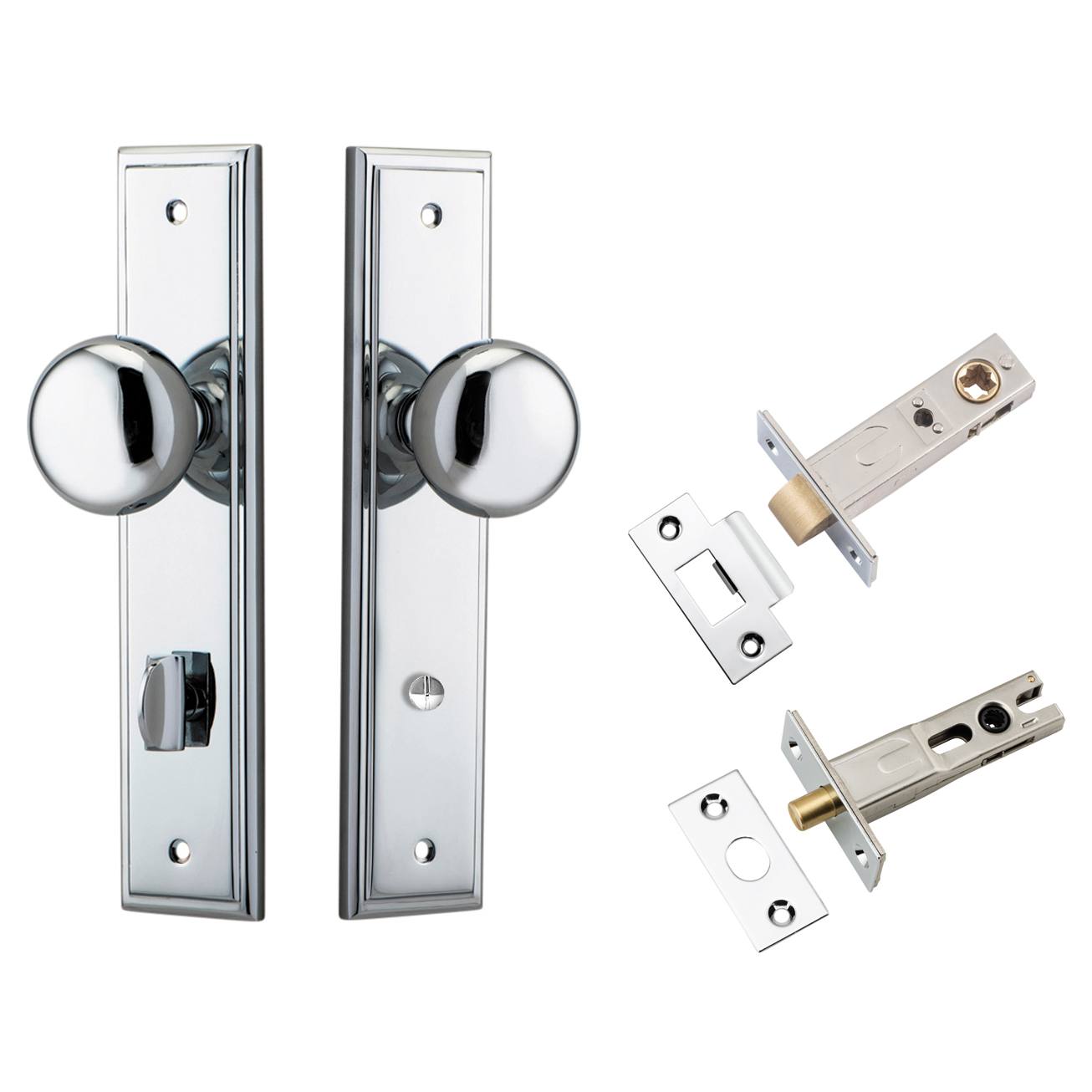 Cambridge Knob Stepped Backplate Privacy Kit w Privacy Turn Polished Chrome