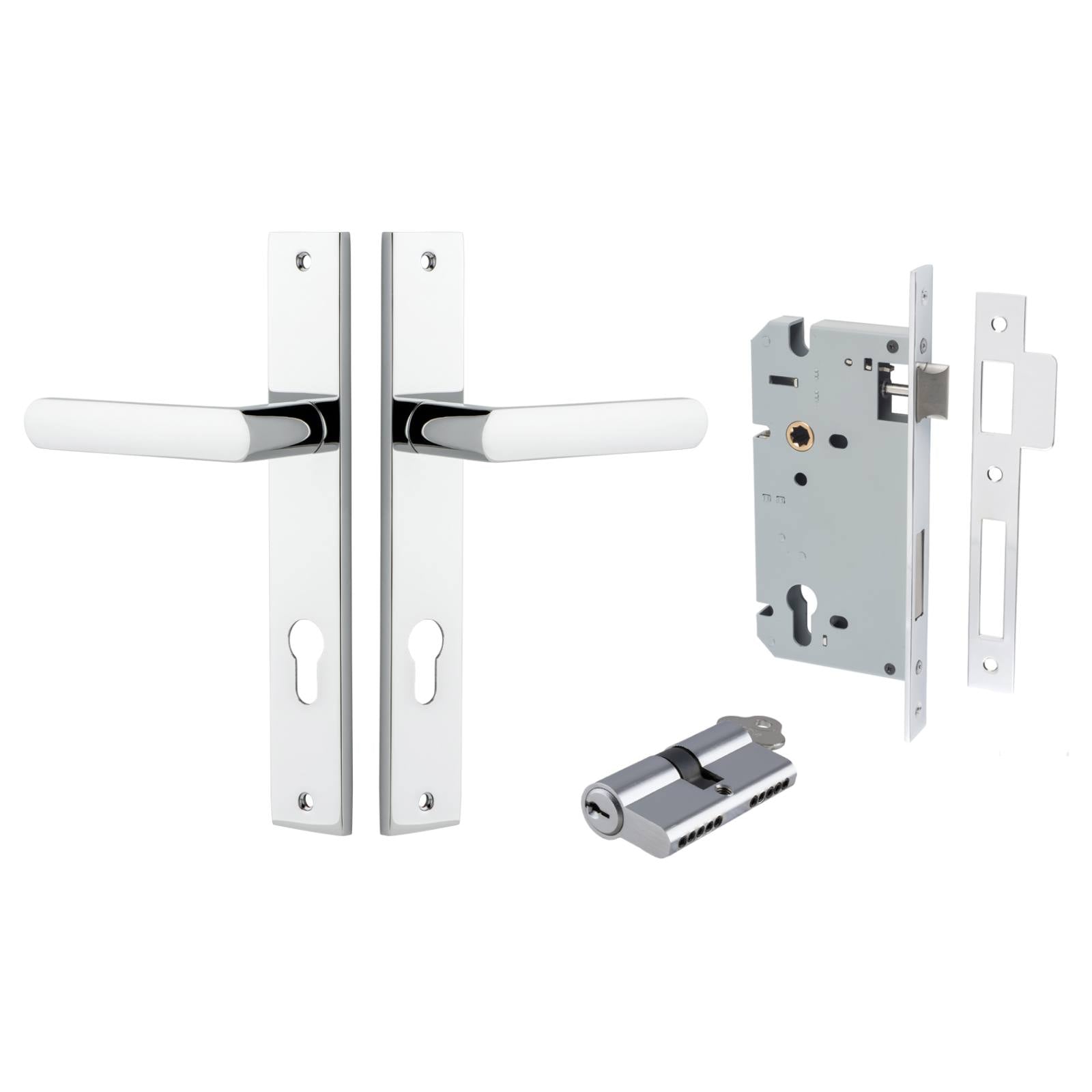 Osaka Lever Rectangular Backplate Entrance Kit w High Security Lock Polished Chrome