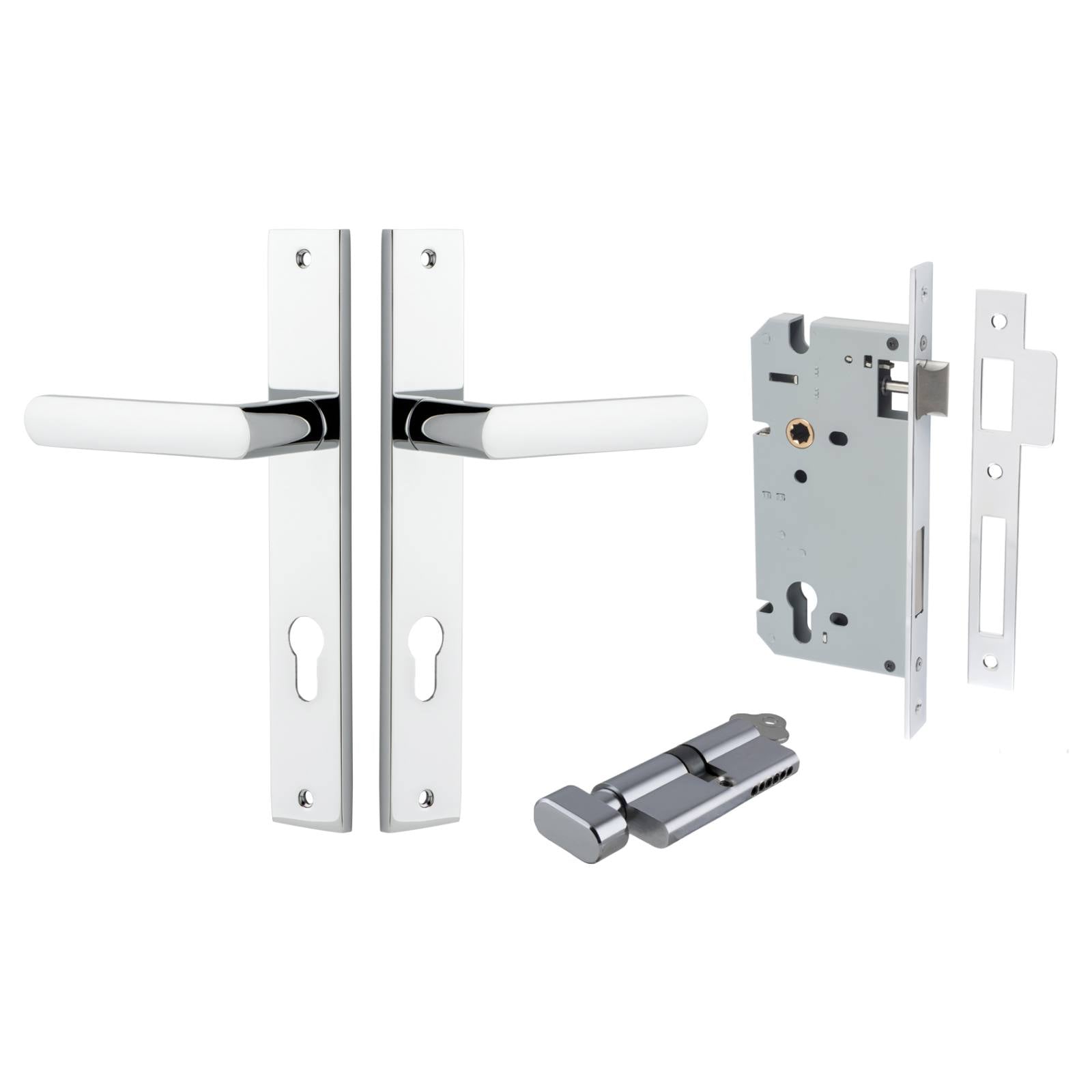 Osaka Lever Rectangular Backplate Entrance Kit w High Security Lock Polished Chrome