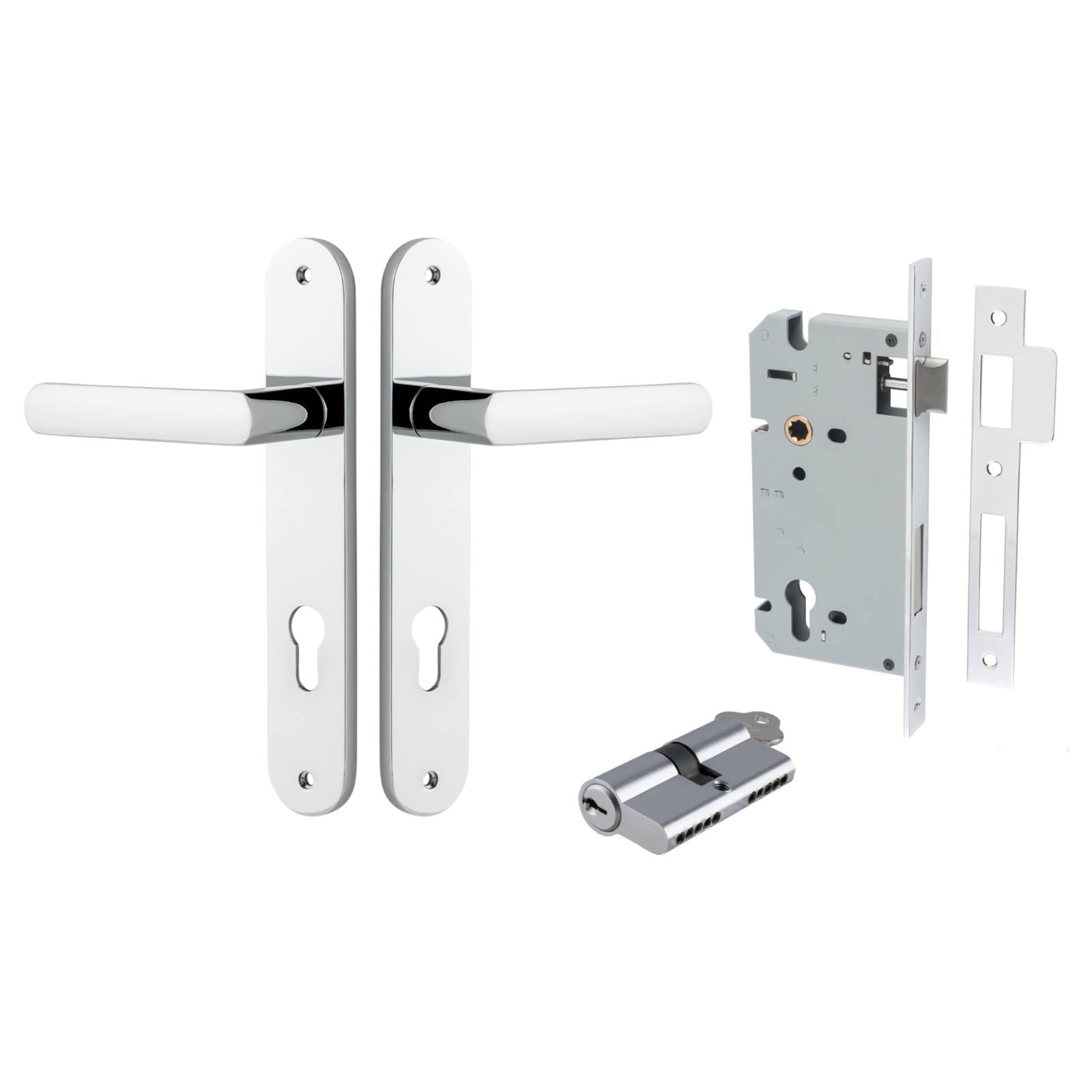 Osaka Lever Oval Backplate Entrance Kit w High Security Lock Polished Chrome