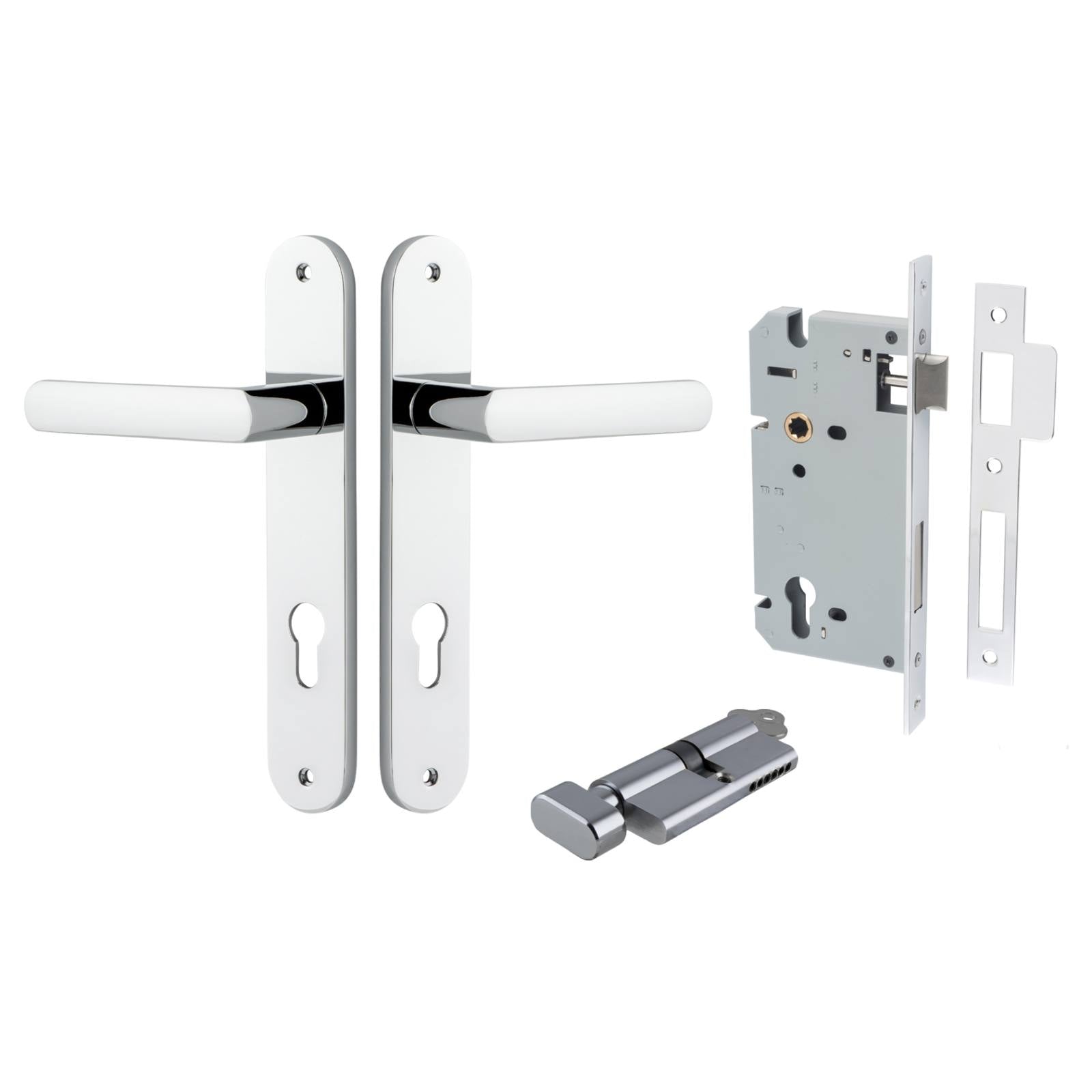 Osaka Lever Oval Backplate Entrance Kit w High Security Lock Polished Chrome