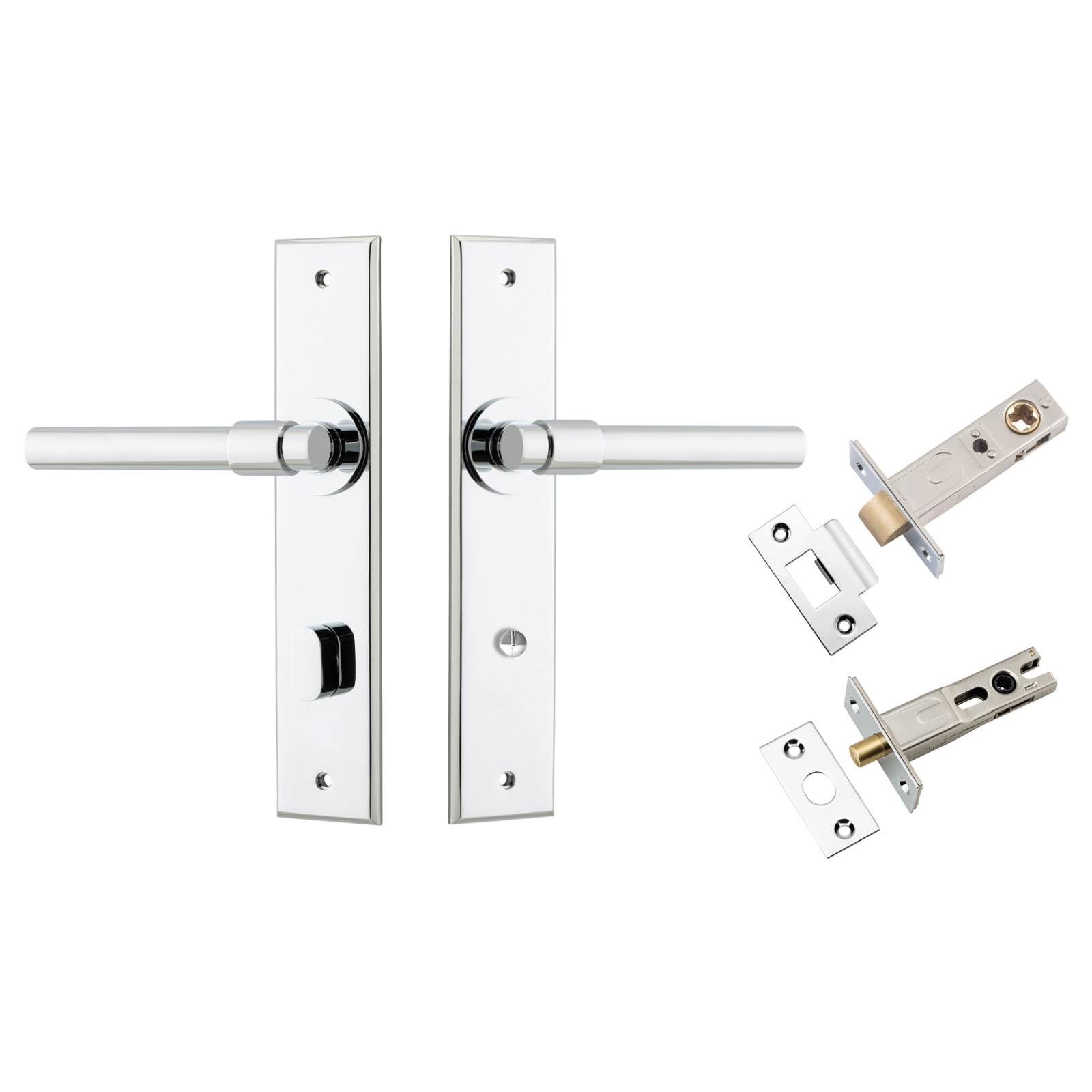 Helsinki Lever Chamfered Backplate Privacy Kit w Privacy Turn Polished Chrome