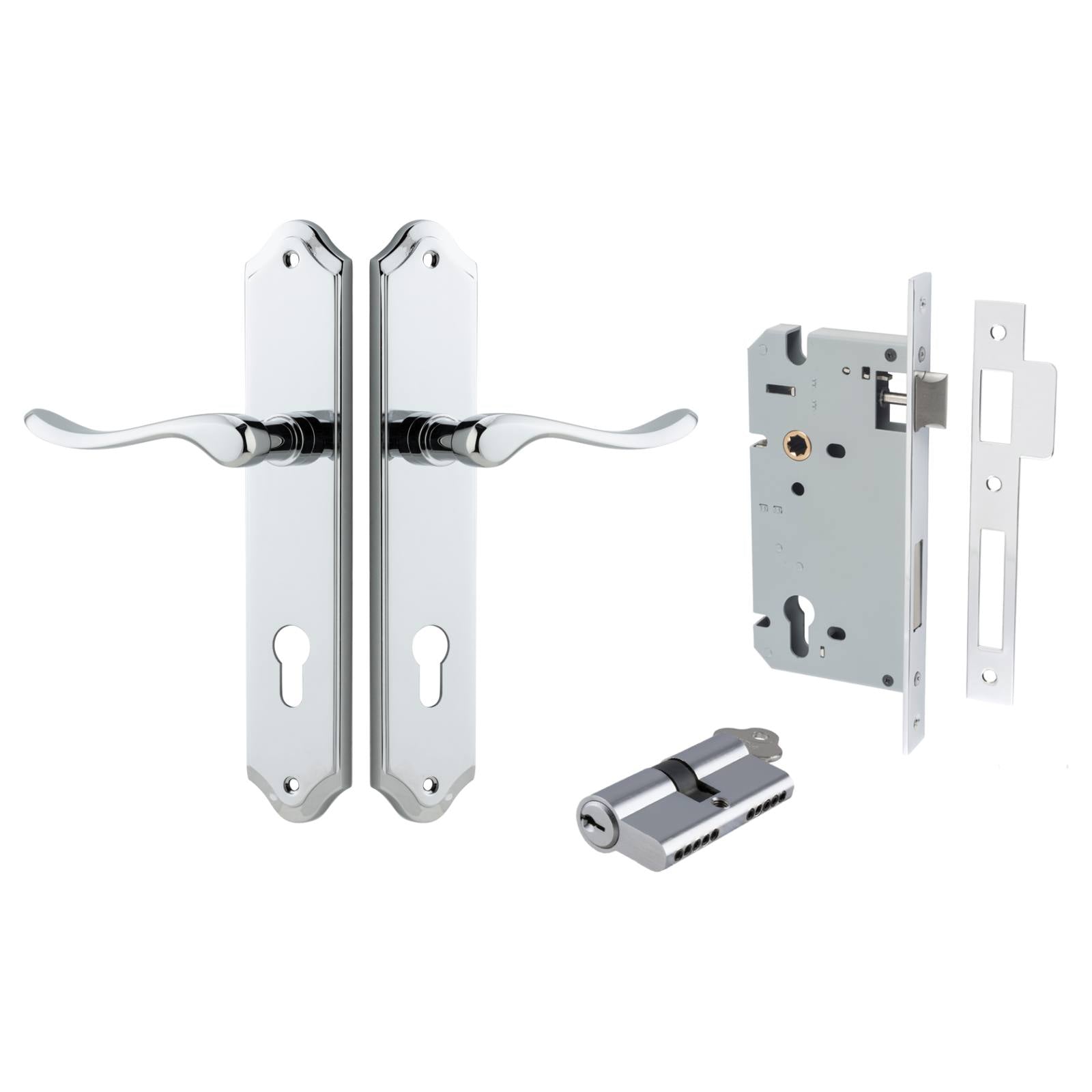 Stirling Lever Shouldered Backplate Entrance Kit w High Security Lock Polished Chrome