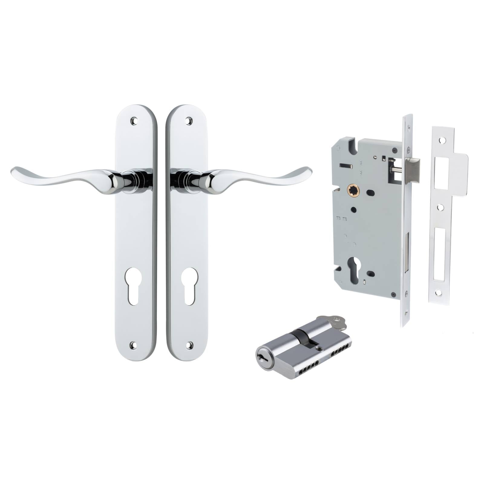 Stirling Lever Oval Backplate Entrance Kit w High Security Lock Polished Chrome