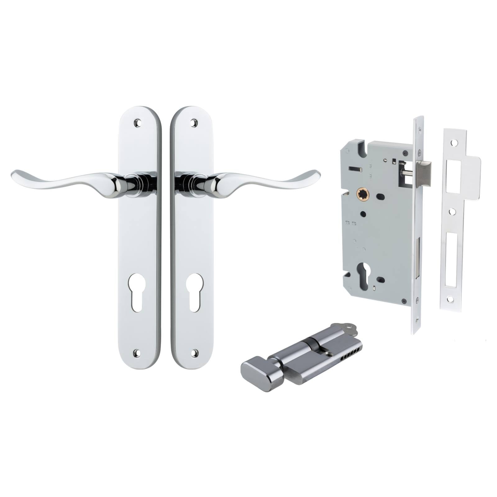 Stirling Lever Oval Backplate Entrance Kit w High Security Lock Polished Chrome