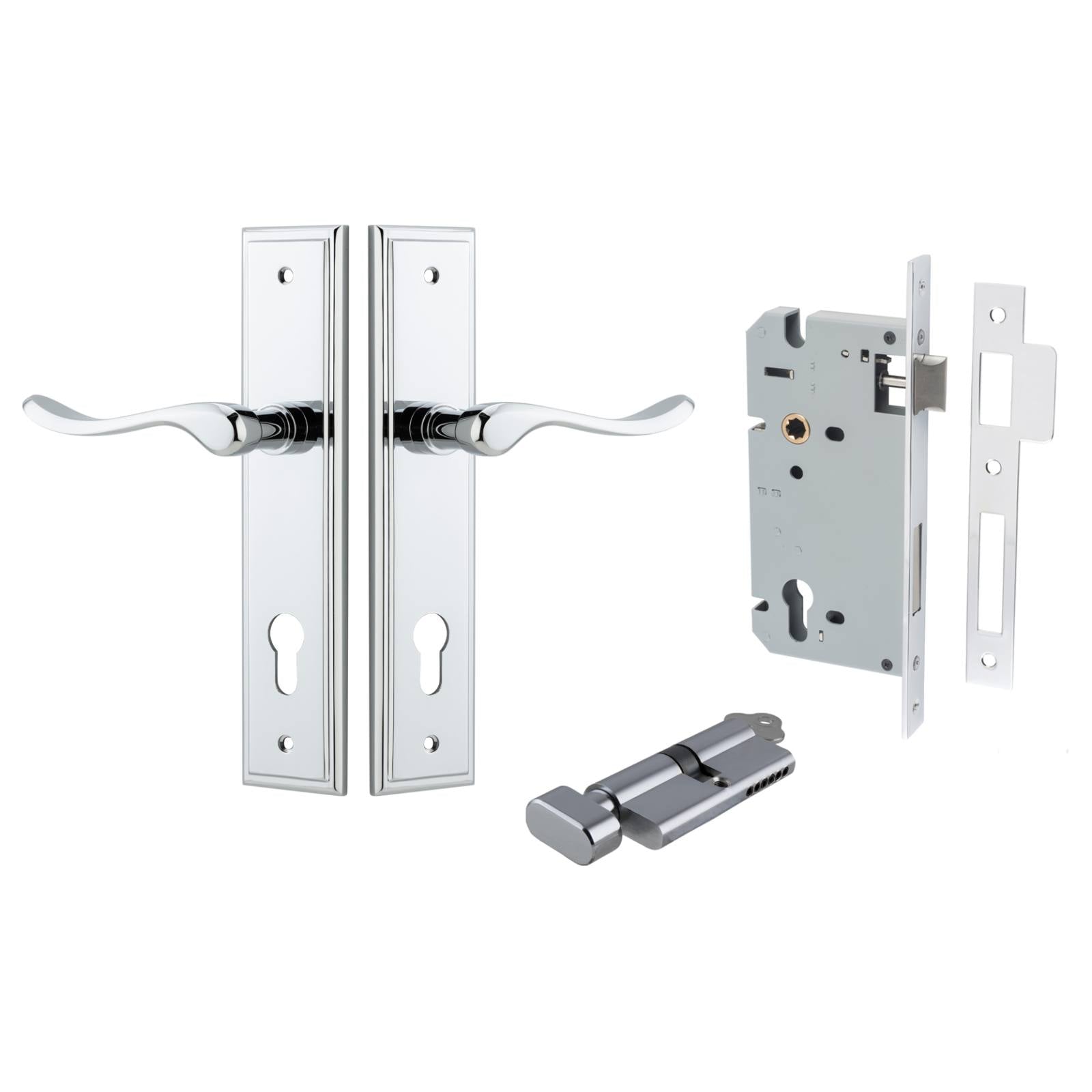 Stirling Lever Stepped Backplate Entrance Kit w High Security Lock Polished Chrome