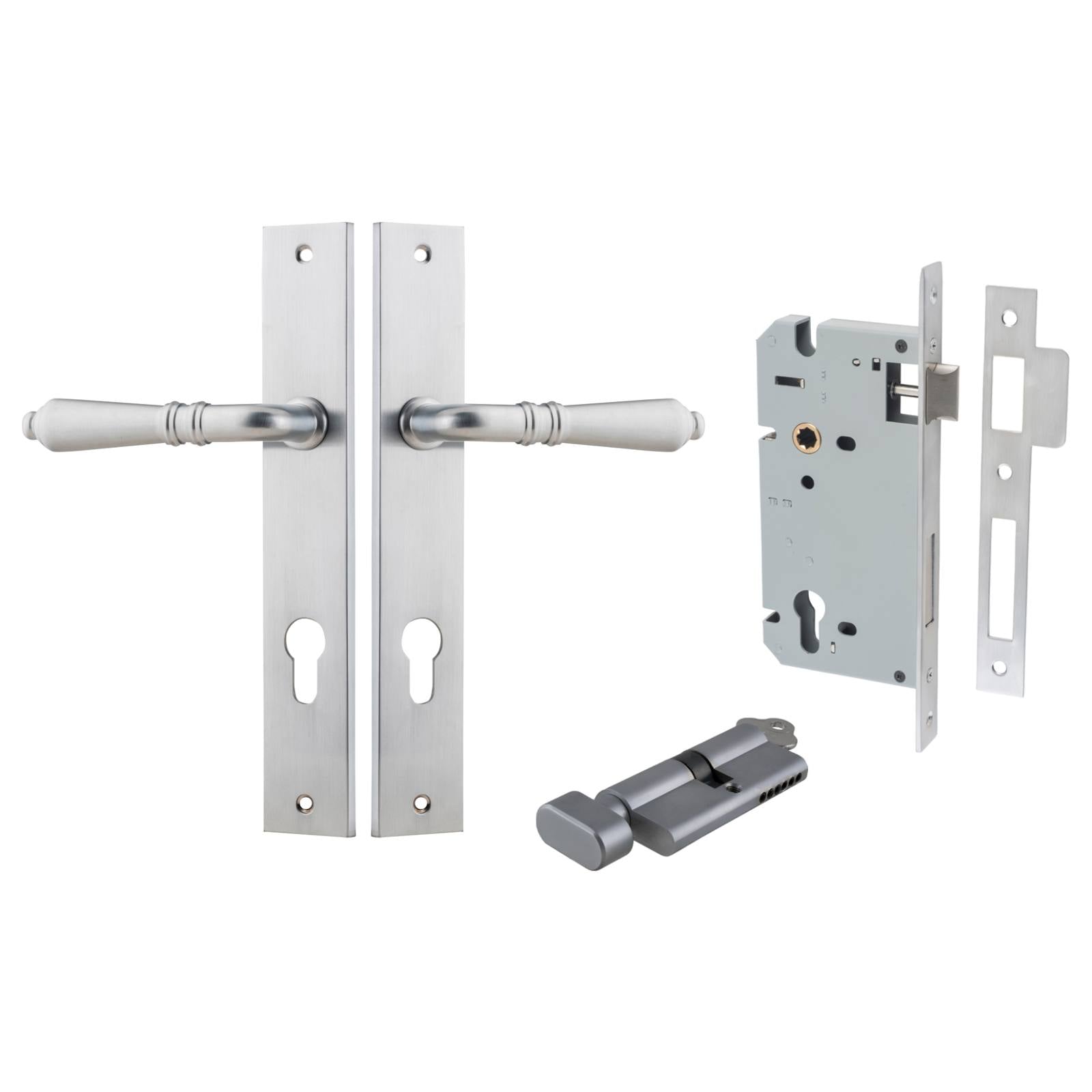 Sarlat Lever Rectangular Backplate Entrance Kit w High Security Lock Brushed Chrome