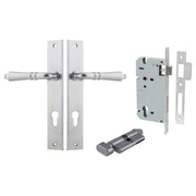 Sarlat Lever Rectangular Backplate Entrance Kit w High Security Lock Brushed Chrome