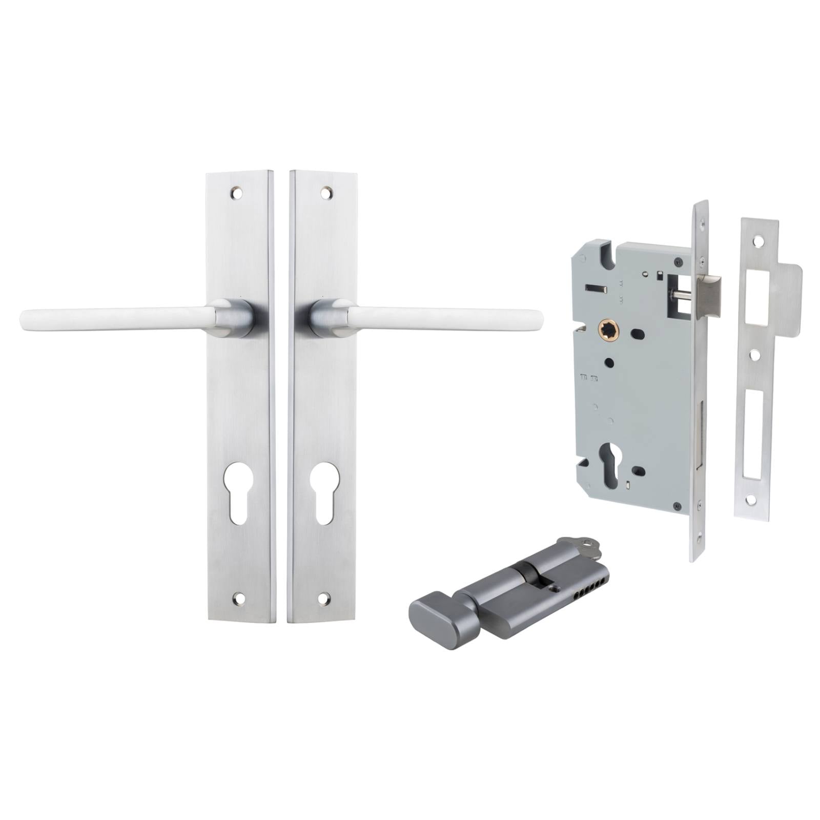 Baltimore Lever Rectangular Backplate Entrance Kit w High Security Lock Brushed Chrome