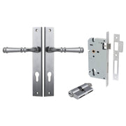 Verona Lever Rectangular Backplate Entrance Kit w High Security Lock Brushed Chrome