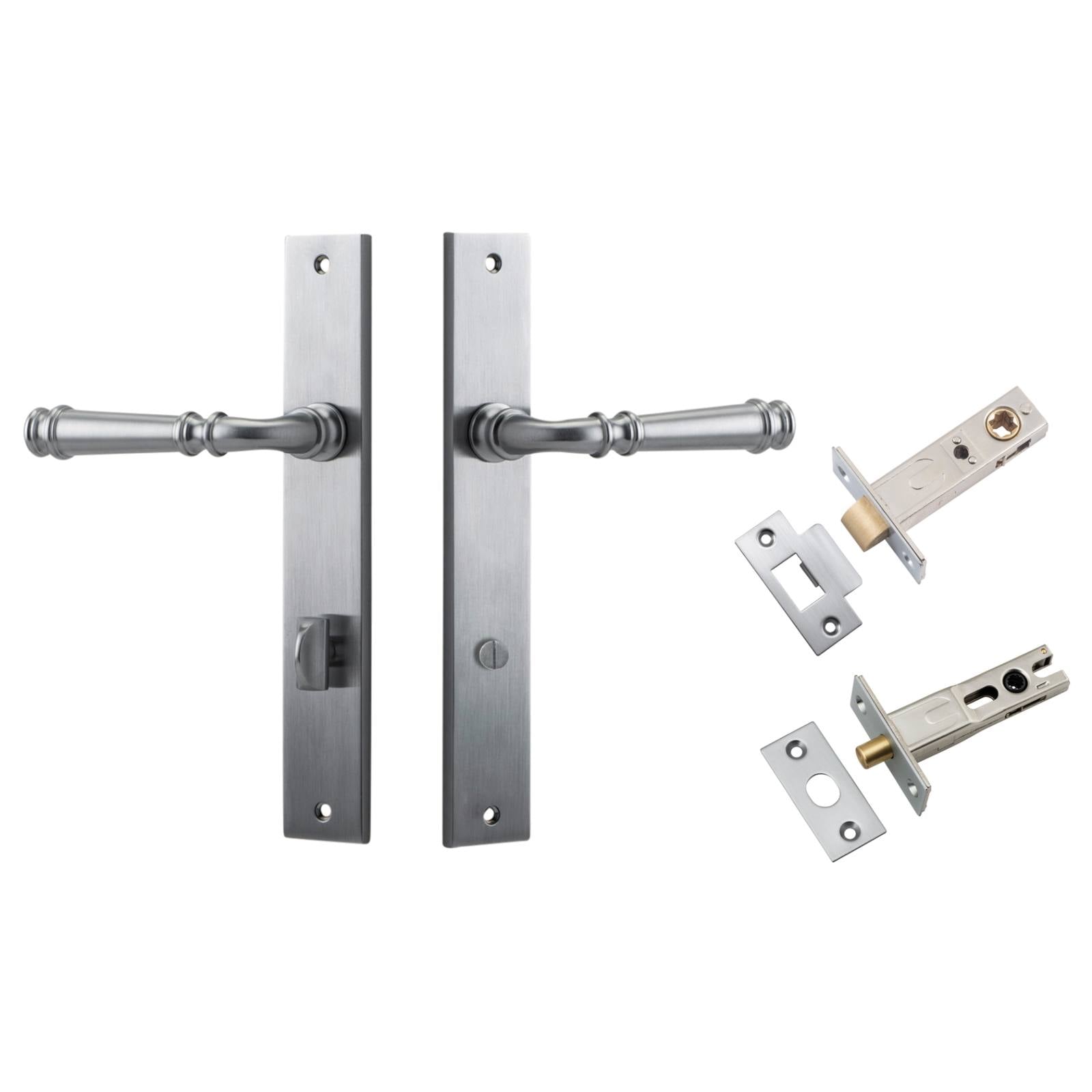 Verona Lever Rectangular Backplate Privacy Kit w Privacy Turn Brushed Chrome