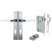 Annecy Lever Rectangular Backplate Entrance Kit w High Security Lock Brushed Chrome