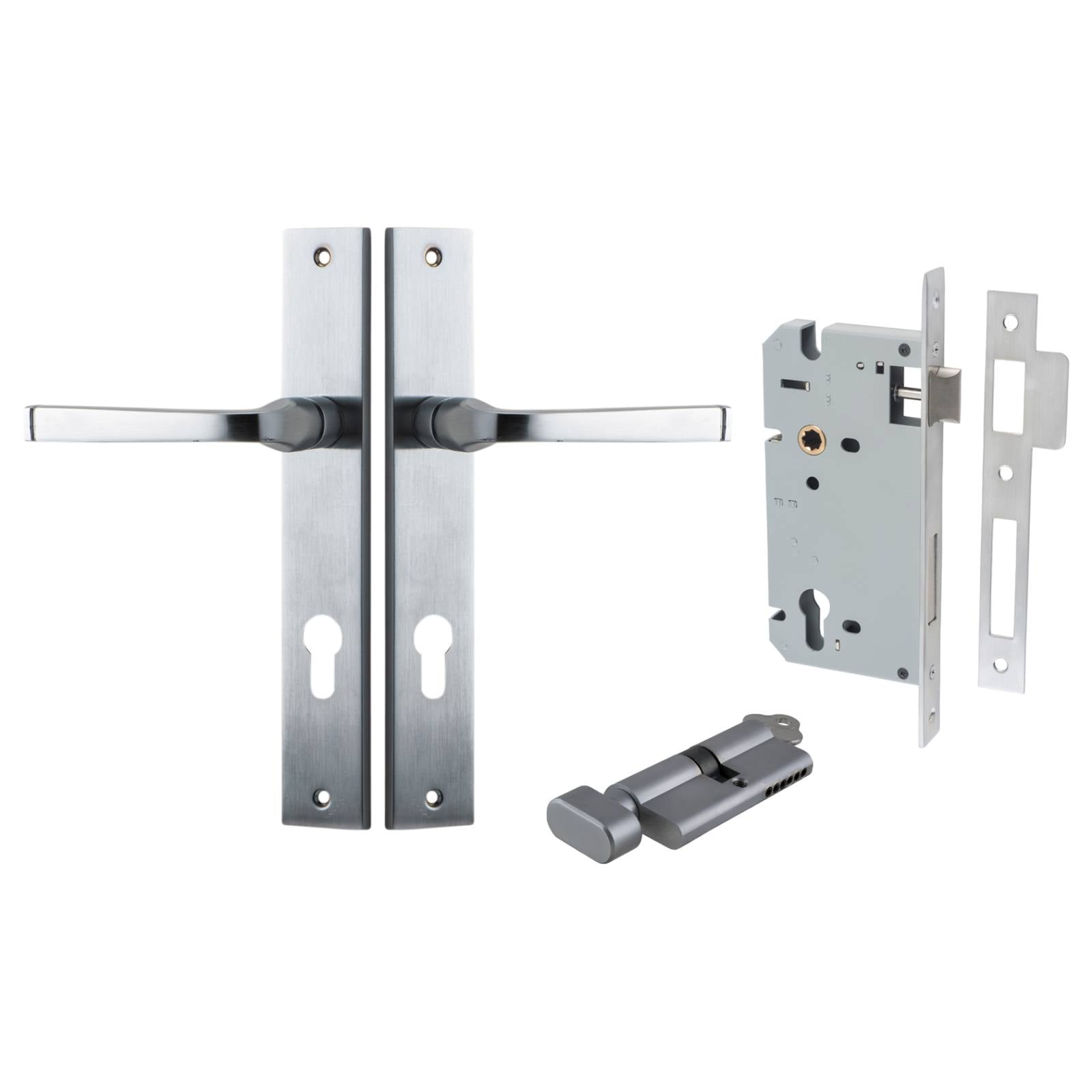 Annecy Lever Rectangular Backplate Entrance Kit w High Security Lock Brushed Chrome