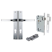 Annecy Lever Rectangular Backplate Entrance Kit w High Security Lock Brushed Chrome
