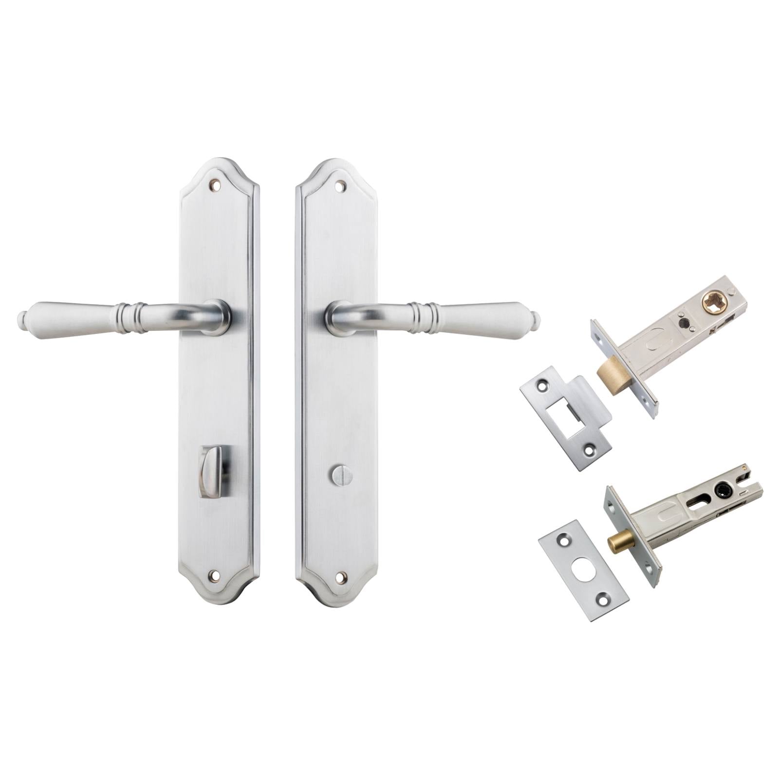 Sarlat Lever Shouldered Backplate Privacy Kit w Privacy Turn Brushed Chrome