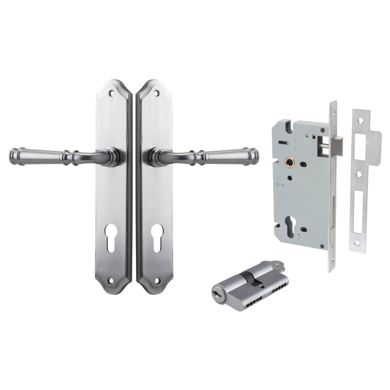 Verona Lever Shouldered Backplate Entrance Kit w High Security Lock Brushed Chrome
