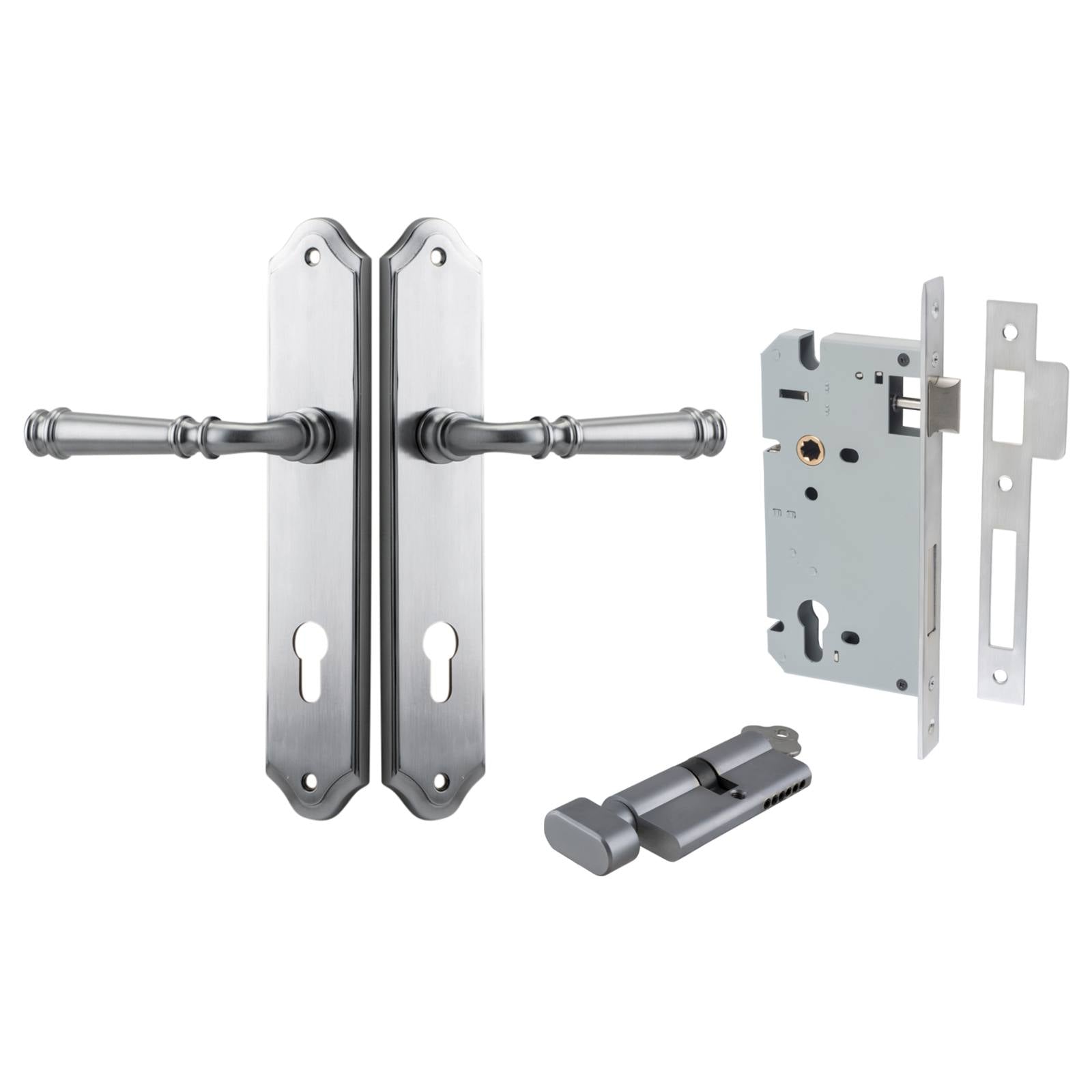 Verona Lever Shouldered Backplate Entrance Kit w High Security Lock Brushed Chrome