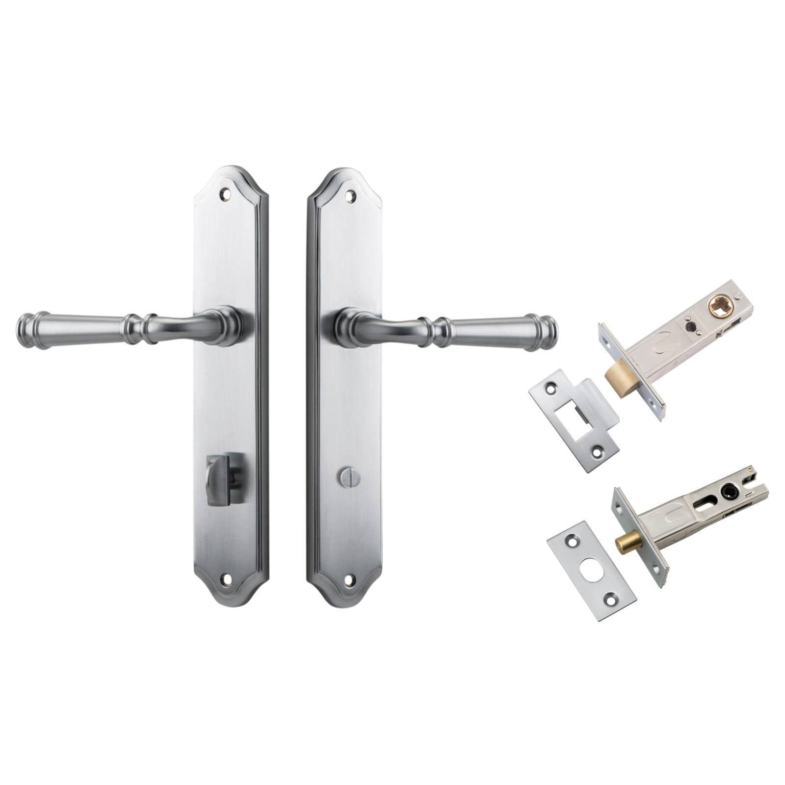 Verona Lever Shouldered Backplate Privacy Kit w Privacy Turn Brushed Chrome