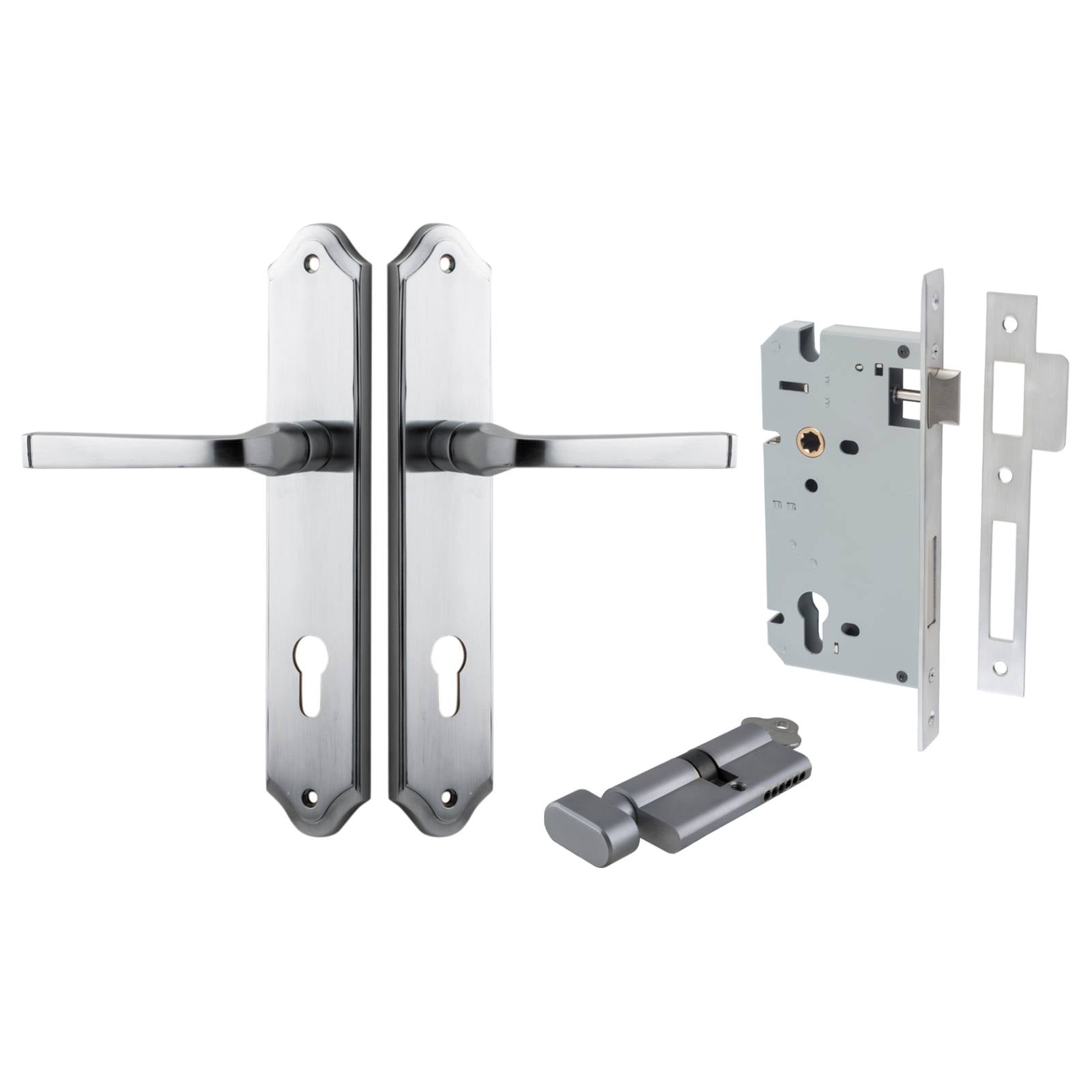 Annecy Lever Shouldered Backplate Entrance Kit w High Security Lock Brushed Chrome