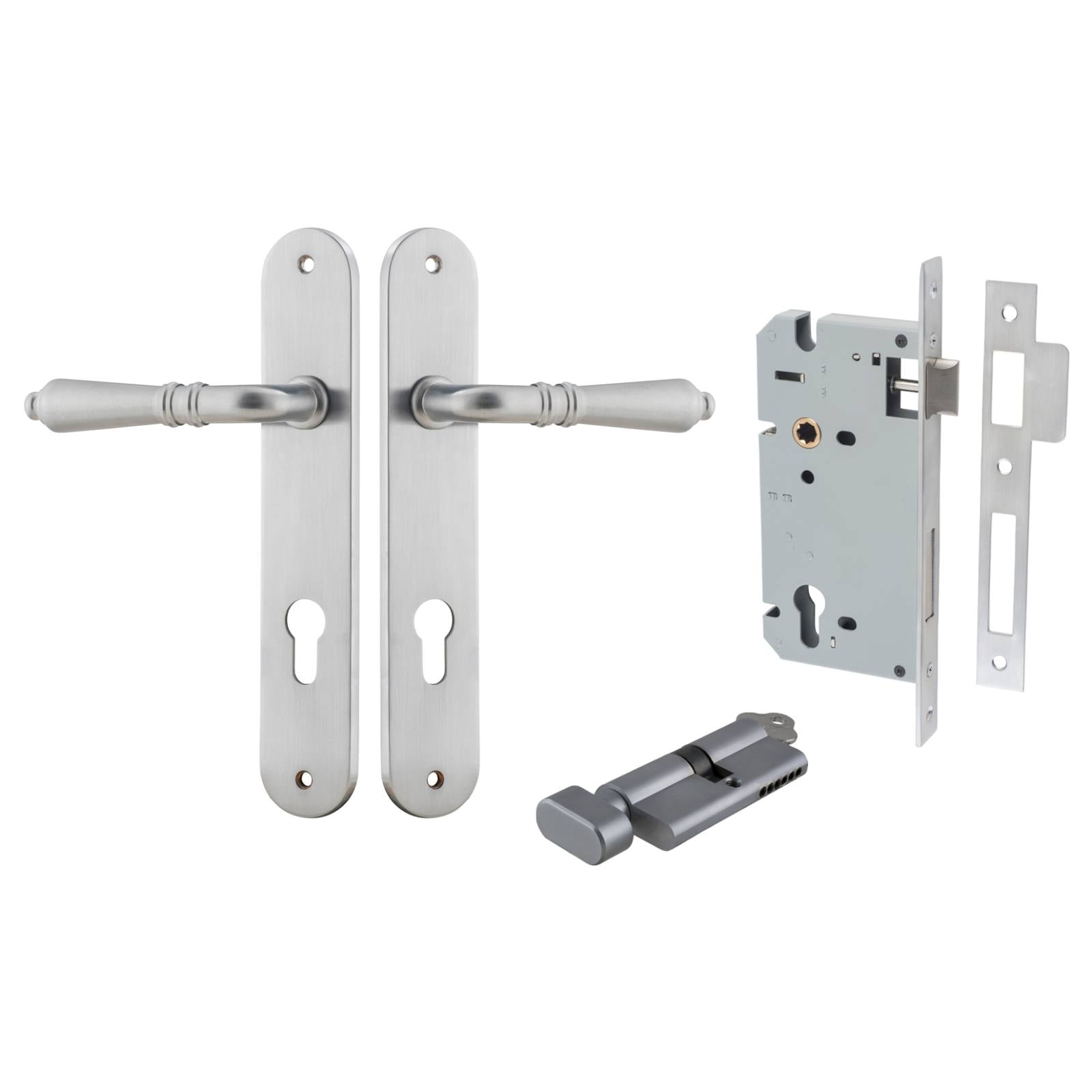Sarlat Lever Oval Backplate Entrance Kit w High Security Lock Brushed Chrome